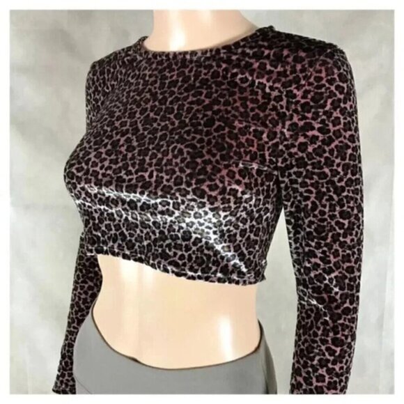 Velvet Cheetah Print Long Sleeve Crop Top NWOT SMALL - Picture 1 of 4